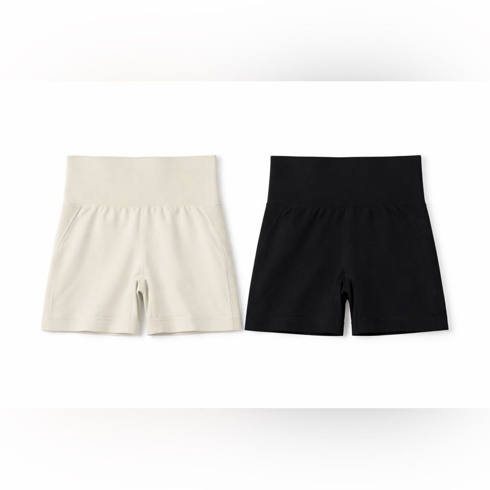 Black and Cream High-Waisted Workout Shorts